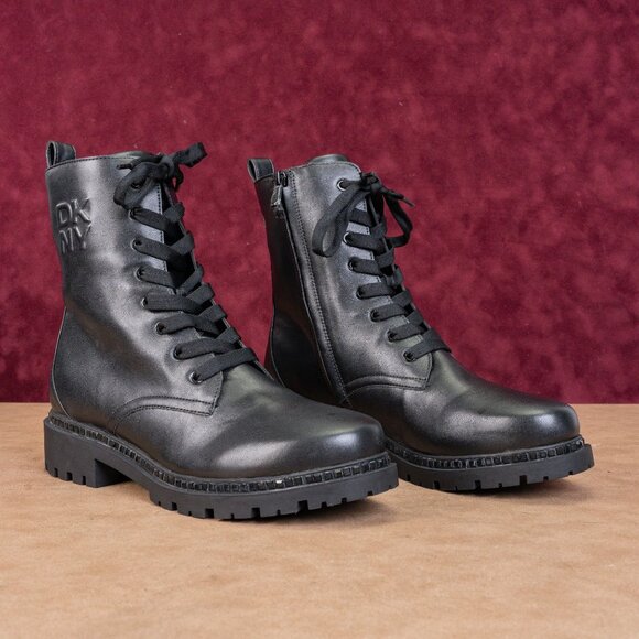 DKNY Women Romilly Vegan Leather Lace-up Zip Ankle Combat Boots sz 11 - Picture 1 of 8